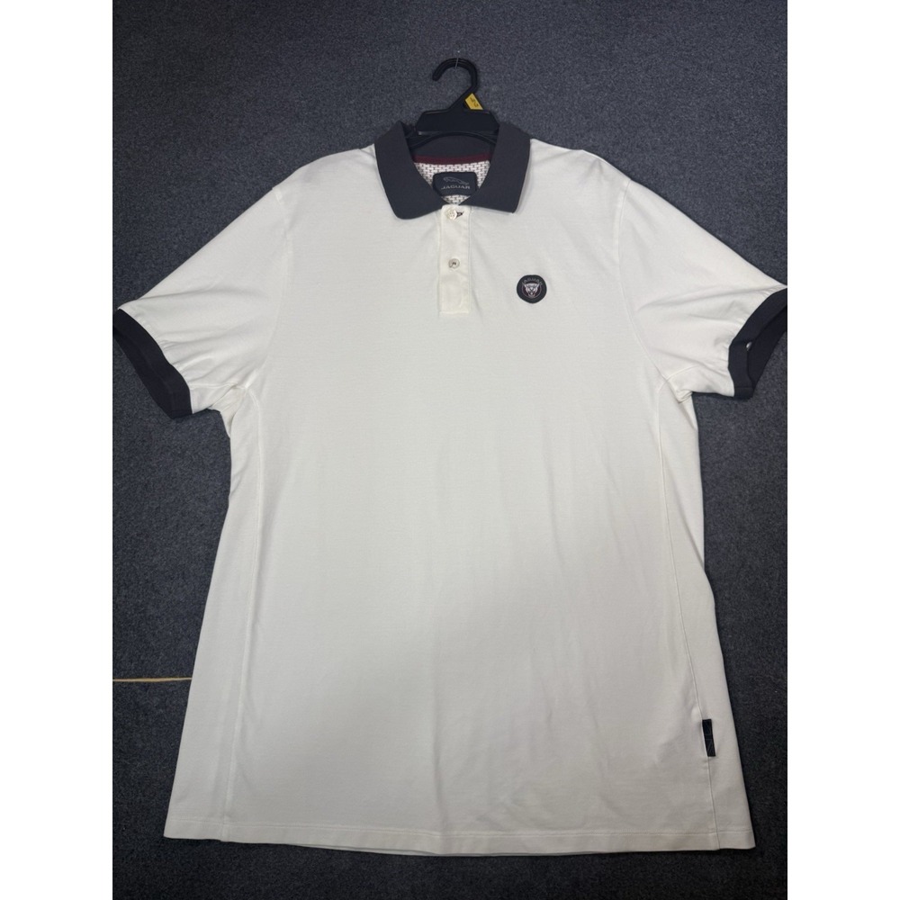 Jaguar Official Merchandise White Polo Shirt with Grey Contrast Collar  Size M